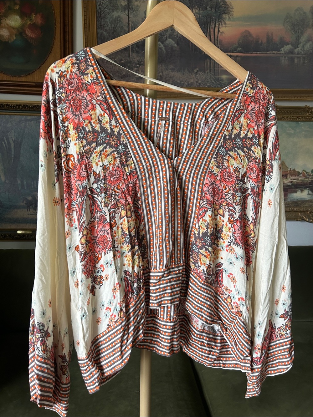 NWT! Free People “Mix N Match V- Neck Blouse” - Tea Combo